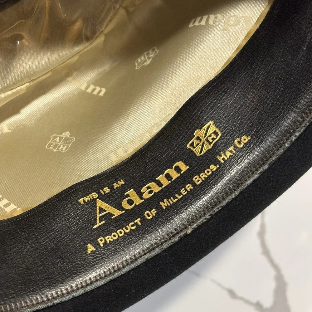 Vintage Adam Hats Black Fur Felt Derby Bowler Premier Aqua Shed‎ Hat Men's M USA